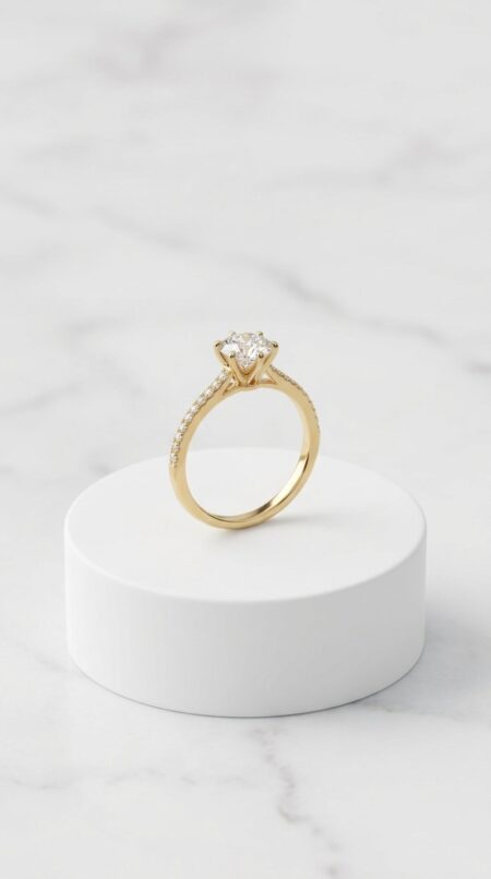 Gold Solitaire Pave Ring